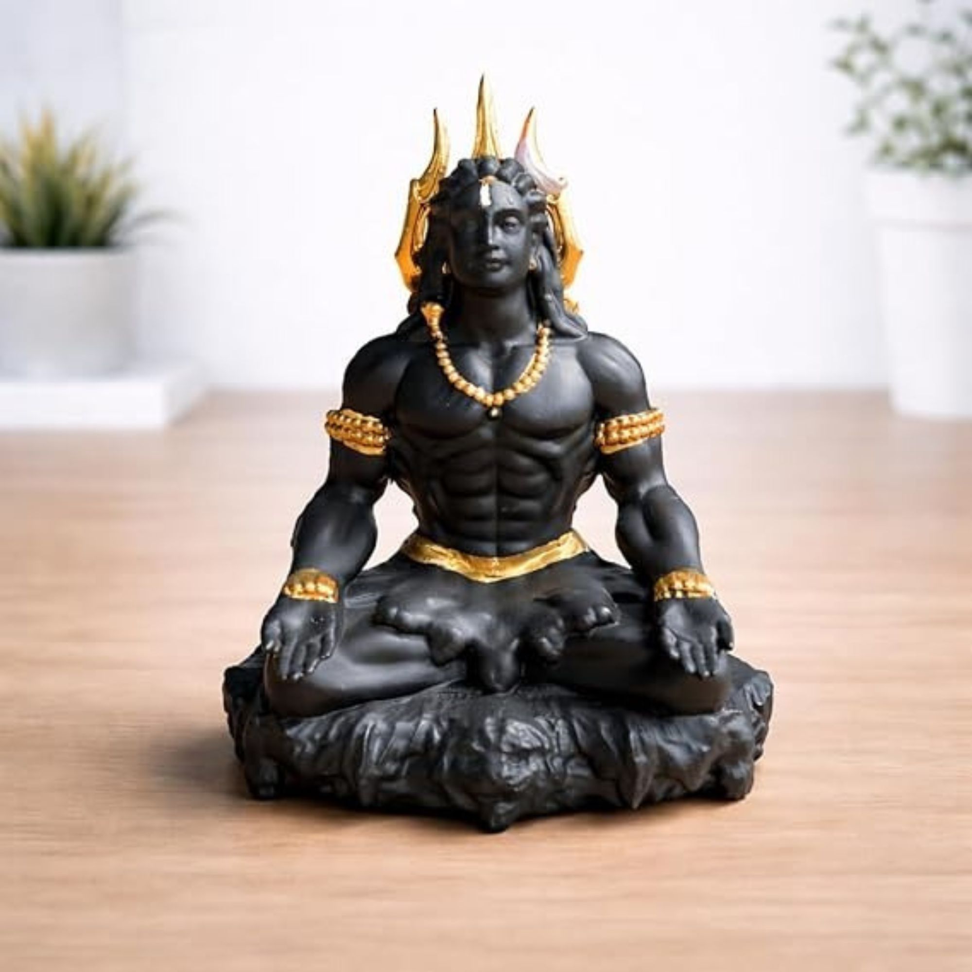 Lord Shiva Meditation Idol – Black & Gold | Spiritual Home & Car Decor