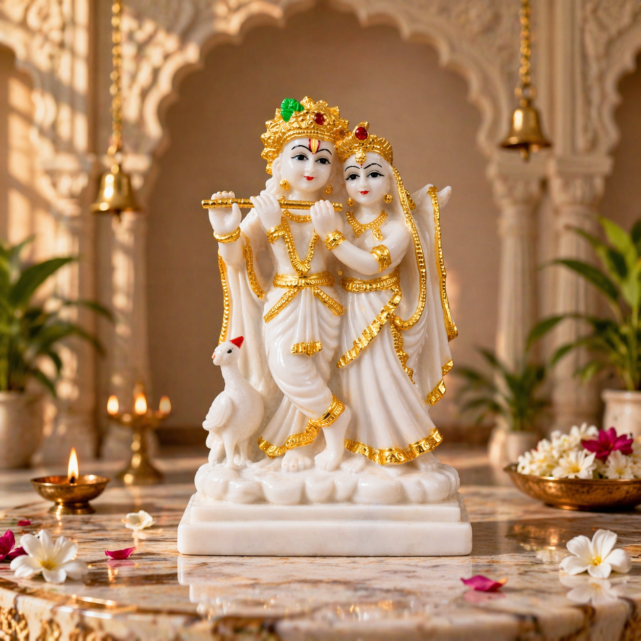 Radha Krishna Idol – White & Gold Premium Spiritual Decor