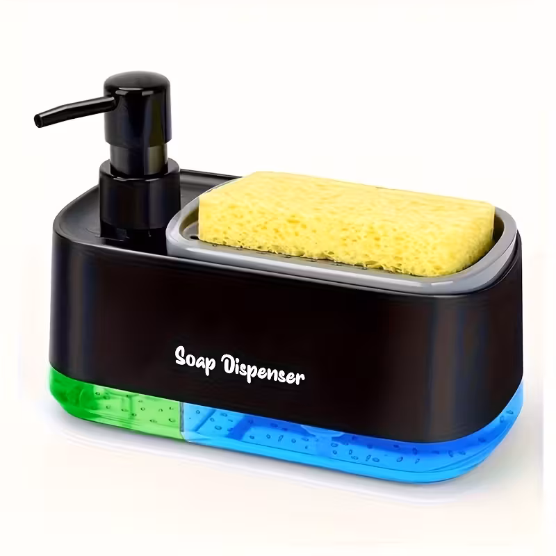 2-in-1 Soap Dispenser with Sponge Holder | Kitchen Liquid Dish Soap Pump Dispenser | Press Type Dishwashing Organizer